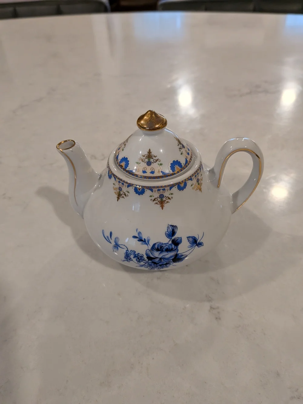 Vintage Blue Floral Porcelain Teapot 5